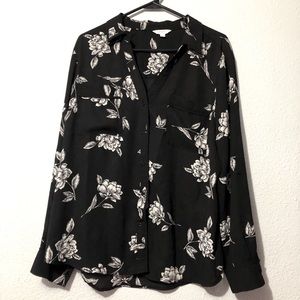 Black and white floral button up